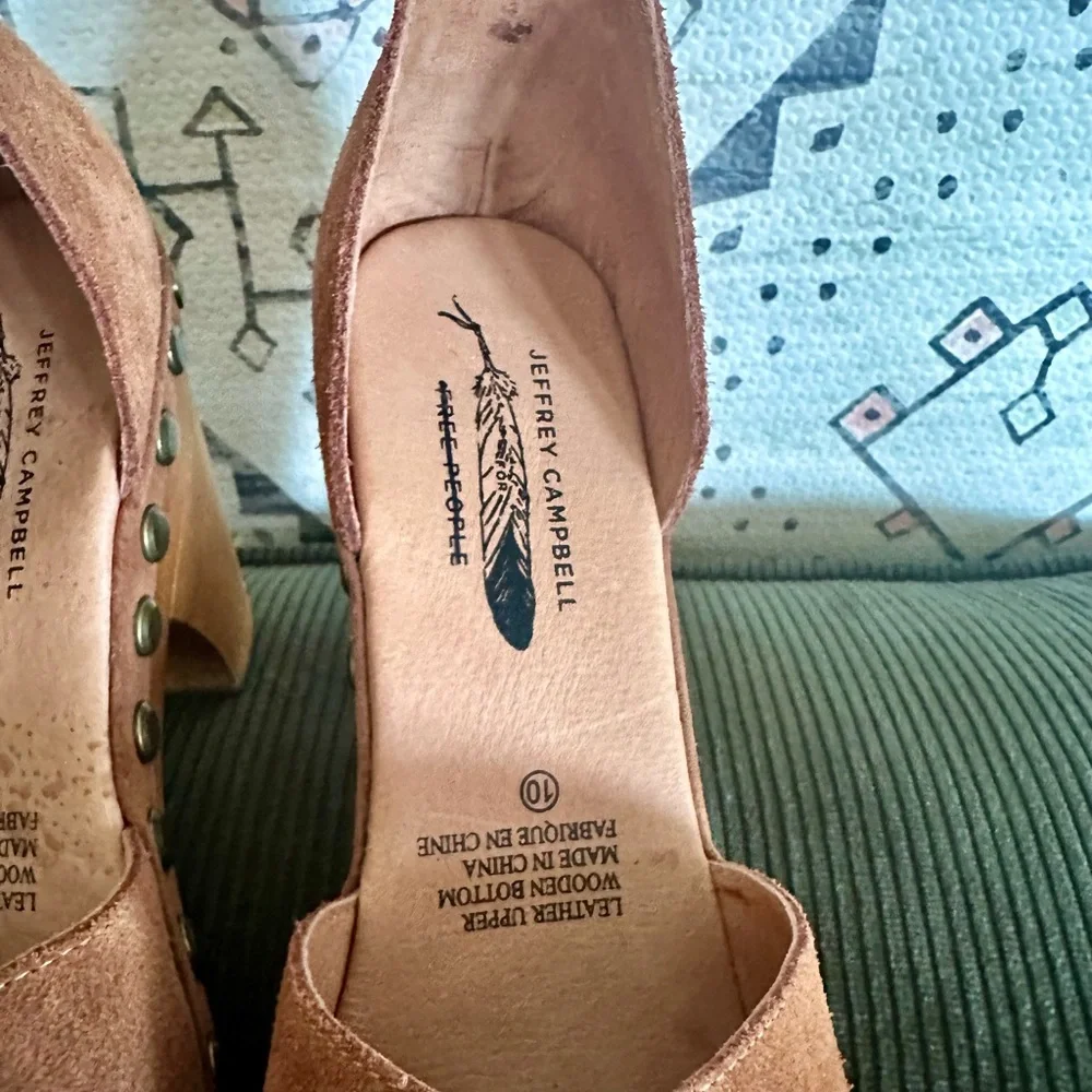 Jeffrey Campbell Tan Suede Studded Ankle Strap Clogs - Picture 6 of 8